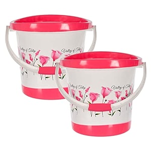 kuber industries plastic floral print bucket for homekitchenofficewith handle 18 litre blue amp white-46km0376