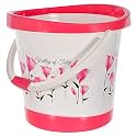 Kuber Industries Plastic Floral Print Bucket for Home/Kitchen/Office/with Handle, 18 litre (Blue &amp; White)-46KM0376
