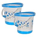 Kuber Industries Plastic Floral Print Bucket for Home/Kitchen/Office/with Handle, 18 litre (Blue &amp; White)-46KM0376