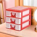 Kuber Industries 3-Layer Plastic Drawer Storage Organizer for Beauty Products | Cosmetic Organizer Shelf for Makeup Table | Dots-White&amp;Red