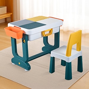 kuber industries plastic kids study table and chair set  4 in 1 multi-functional learner and study desk for children 3-8 years  weight capacity upto 45 kg  yellow amp green