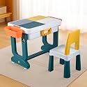 Kuber Industries Plastic Kids Study Table and Chair Set | 4 in 1 Multi-Functional Learner and Study Desk for Children 3-8 Years | Weight Capacity Upto 45 Kg | Yellow & Green