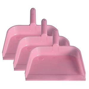 kuber industries plastic lightweight 1034 dustpan with comfort grip handle for easy sweep broom pack of 3 pink