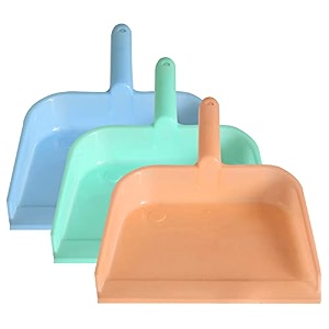 kuber industries plastic lightweight 1034 dustpan with comfort grip handle for easy sweep broom pack of 3 blue amp green amp light pink