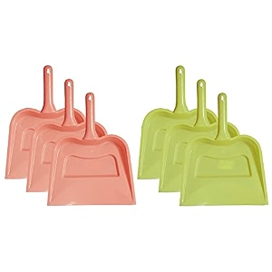 kuber industries plastic lightweight 1234 dustpan with comfort grip handle for easy sweep broom pack of 6 pink amp green