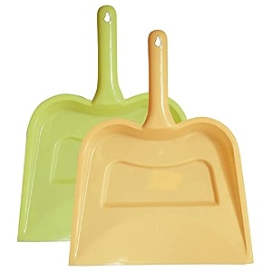 kuber industries plastic lightweight 1234 dustpan with comfort grip handle for easy sweep broom pack of 2 cream amp green