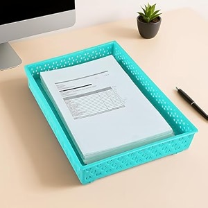 kuber industries plastic 3 pieces solitaire stationary office documentspaperslettersfolders holder desk organizer tray coffeectktc043768