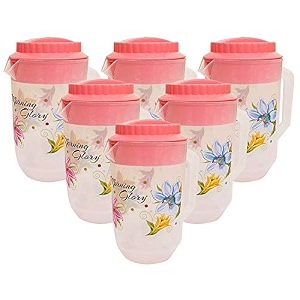kuber industries polka dots design plastic 6 pieces drinking water jug 2400 ml pink