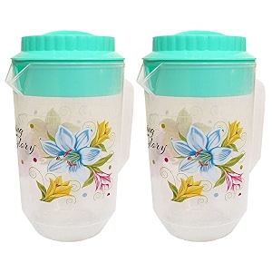 kuber industries polka dots design plastic 2 pieces drinking water jug 2400 ml blue