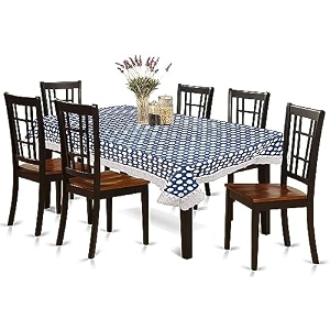kuber industries polka dots print table cloth 6 seaterwaterproof dining table cover 6 seatertable protector for indoor amp outdoor 90x60 blue