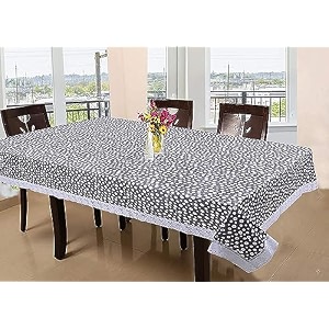 kuber industries polka dots print table cloth 6 seaterwaterproof dining table cover 6 seatertable protector for indoor amp outdoor 90x60 grey