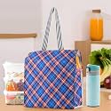 Kuber Industries Polyester Office Lunch Bag for Men &amp; Women | Multi-Purpose Travel Tiffin Carry Bag | Perfect for Picnic, College, School Use | Shopping &amp; Grocery Bag | Pixel Check - Blue