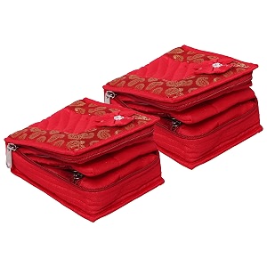 kuber industries polyester portable jewellery organisers with 4 tranasparent pocketsset of 2 red