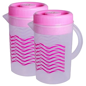 kuber industries printed plastic water jug with lid 2ltr pack of 2 pink