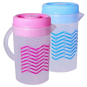 kuber industries printed plastic water jug with lid 2ltr pack of 2 pink amp blue