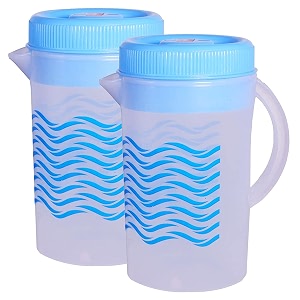 kuber industries printed plastic water jug with lid 2ltr pack of 2 blue