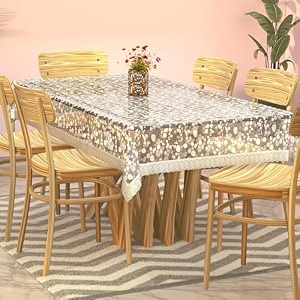 kuber industries pvc 4 seater 3d transparent centre table cover - silver standard ctcompst14