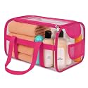 Kuber Industries PVC Waterproof Transparent Large Travel Toiletry Bag for Man/Woman with Handle | Cosmetic/Makeup Organizer Pouch for Skincare &amp; Shaving Kit | Pink