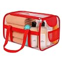 Kuber Industries PVC Waterproof Transparent Large Travel Toiletry Bag for Man/Woman with Handle | Cosmetic/Makeup Organizer Pouch for Skincare &amp; Shaving Kit | Red