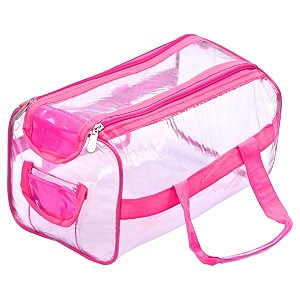 kuber industries pvc waterproof transparent small travel toiletry bag for manwoman with handle  cosmeticmakeup organizer pouch for skincare amp shaving kit  pink