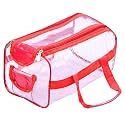 Kuber Industries PVC Waterproof Transparent Small Travel Toiletry Bag for Man/Woman with Handle | Cosmetic/Makeup Organizer Pouch for Skincare &amp; Shaving Kit | Red