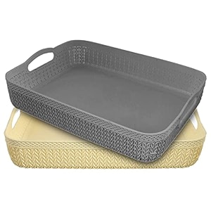 kuber industries q-4 designer plastic storage basket for store fruits vegetables magazines cosmetics stationary pack of 2 grey amp white-50km01592