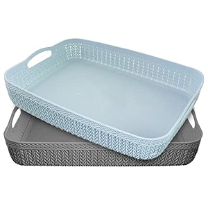 kuber industries q-4 designer plastic storage basket for store fruits vegetables magazines cosmetics stationary pack of 2 grey amp blue-50km01588