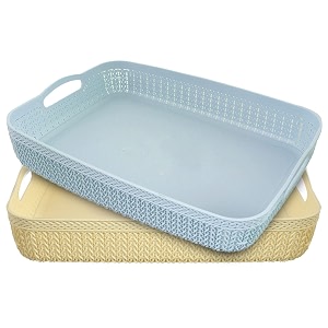 kuber industries q-4 designer plastic storage basket for store fruits vegetables magazines cosmetics stationary pack of 2 blue amp white-50km01596