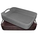 Kuber Industries Q-4 Designer Plastic Storage Basket For Store Fruits, Vegetables, Magazines, Cosmetics, Stationary Pack of 2 (Grey &amp; Brown)-50KM01590