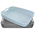 Kuber Industries Q-4 Designer Plastic Storage Basket For Store Fruits, Vegetables, Magazines, Cosmetics, Stationary Pack of 2 (Grey &amp; Blue)-50KM01588