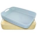 Kuber Industries Q-4 Designer Plastic Storage Basket For Store Fruits, Vegetables, Magazines, Cosmetics, Stationary Pack of 2 (Blue &amp; White)-50KM01596