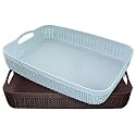 Kuber Industries Q-4 Designer Plastic Storage Basket For Store Fruits, Vegetables, Magazines, Cosmetics, Stationary Pack of 2 (Blue &amp; Brown)-50KM01594