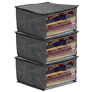 kuber industries quilted 3 piece satin saree cover 3 layers grey