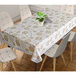 kuber industries rangoli print table cloth 6 seaterwaterproof dining table cover 6 seatertable protector for indoor amp outdoor 90x60 cream
