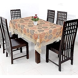 kuber industries rangoli print table cloth 6 seaterwaterproof dining table cover 6 seatertable protector for indoor amp outdoor 90x60 brown
