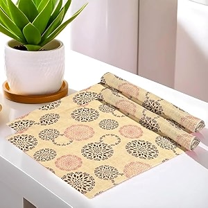 kuber industries polyvinyl chloride printed rangoli printed shelf liners for kitchen shelvescupboardswardrobedrawer 5 mtr- pack of 2 sand multicolor