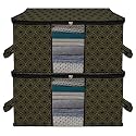 Kuber Industries Underbed Storage Bag | Clothes Storage Organizer | Clear Window Blanket Cover | Cloth Organizer with Handle | Golden Dot-Design | Large | Pack of 2 | Black
