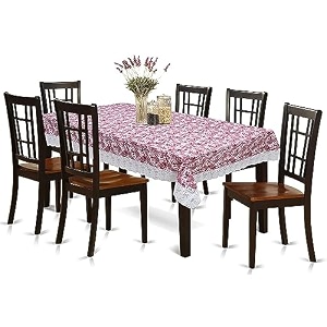 kuber industries rose print table cloth 6 seaterwaterproof dining table cover 6 seatertable protector for indoor amp outdoor 90x60 maroon