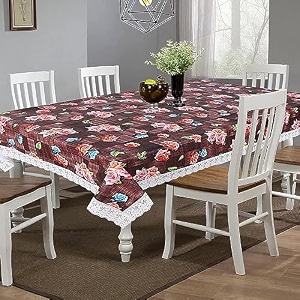 kuber industries rose print table cloth 6 seaterwaterproof dining table cover 6 seatertable protector for indoor amp outdoor 90x60 maroon