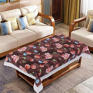 kuber industries rose print table cloth 4 seaterwaterproof center table covertable protector for indoor amp outdoor 60x40 maroon