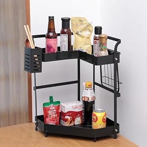 kuber industries 2-layer rotating spice rackcircular shelf for cabinet countertop360-degree rotable kitchen trolleyfruit basket dark green