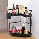 Kuber Industries 2-Layer Rotating Spice Rack|Circular Shelf For Cabinet Countertop|360-Degree Rotable Kitchen Trolley|Fruit Basket (Dark Green)