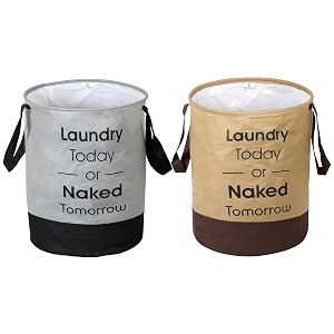 kuber industries non woven laundry pack of 2 basket with handles  45 ltr  foldable storage basket for clothes amp toys  beige amp grey