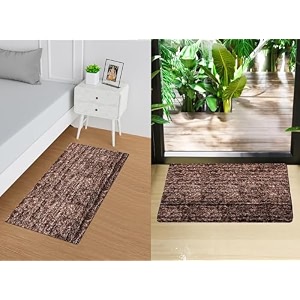 kuber industries runner amp door mat combo set  anti-skid lexus home decor bedside runner for bedroom  set of 2  brown