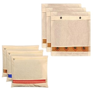 kuber industries cream cotton saree bags combo set  6 pcs  3 button 3 zipper  travel-friendly amp easily foldable  mesh window  pack of 6