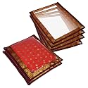 Kuber Industries Saree Cover | 4 Side Lace Design Clothes Storage Bag | Single Packing Saree with Zip Closure | Wardrobe Organizer | Pack of 6 | Maroon