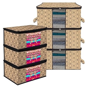 kuber industries saree cover amp underbed stoarge bag set  2 pieces saree amp 2 pieces underbed storage bag combo set  zipper closure amp handle  honeycomb-design  set of 4  coffee
