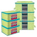 Kuber Industries Saree Cover &amp; Underbed Stoarge Bag Set | 3 Pieces Saree &amp; 3 Pieces Underbed Storage Bag Combo Set | Zipper Closure &amp; Handle | Leaf-Design | Set of 6 | Green
