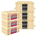 Kuber Industries Saree Cover &amp; Underbed Stoarge Bag Set | 3 Pieces Saree &amp; 3 Pieces Underbed Storage Bag Combo Set | Zipper Closure &amp; Handle | Red Flower-Design | Set of 6 | Ivory