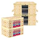 Kuber Industries Saree Cover &amp; Underbed Stoarge Bag Set | 2 Pieces Saree &amp; 2 Pieces Underbed Storage Bag Combo Set | Zipper Closure &amp; Handle | Red Flower-Design | Set of 4 | Ivory